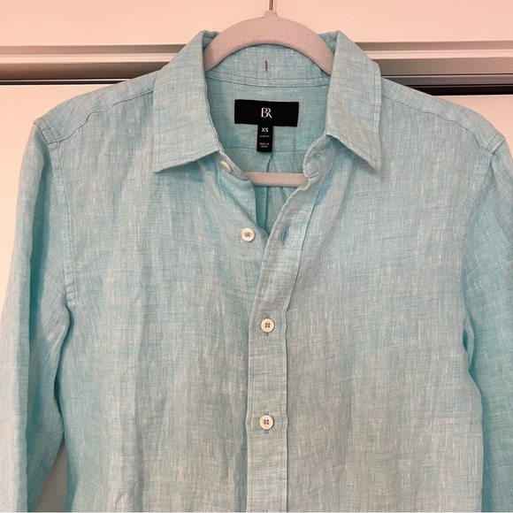 Banana Republic Linen Slim Fit Button Down Shirt, Aqua Turquoise,‎ XS - Picture 5 of 12